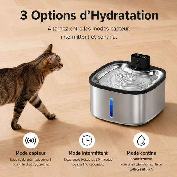 Fontaine à Eau Inox Sans Fil  — avec Capteur de Présence