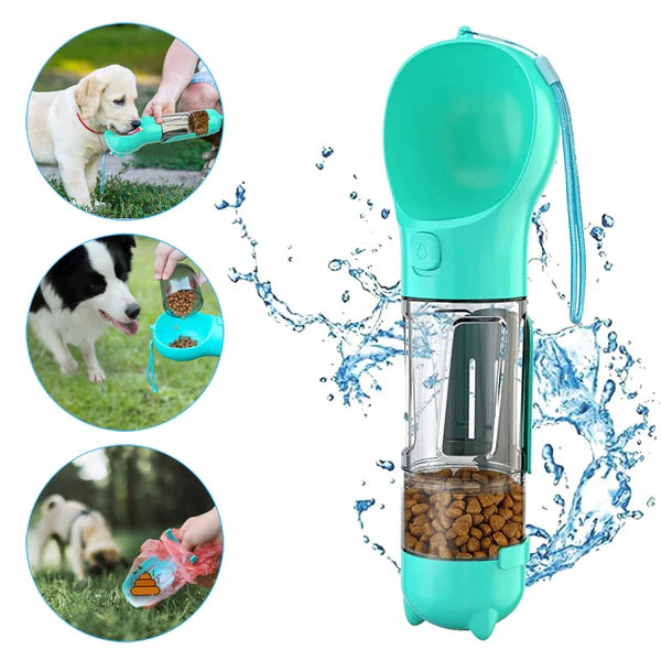 Gourde 3-en-1 : eau, croquettes et sacs